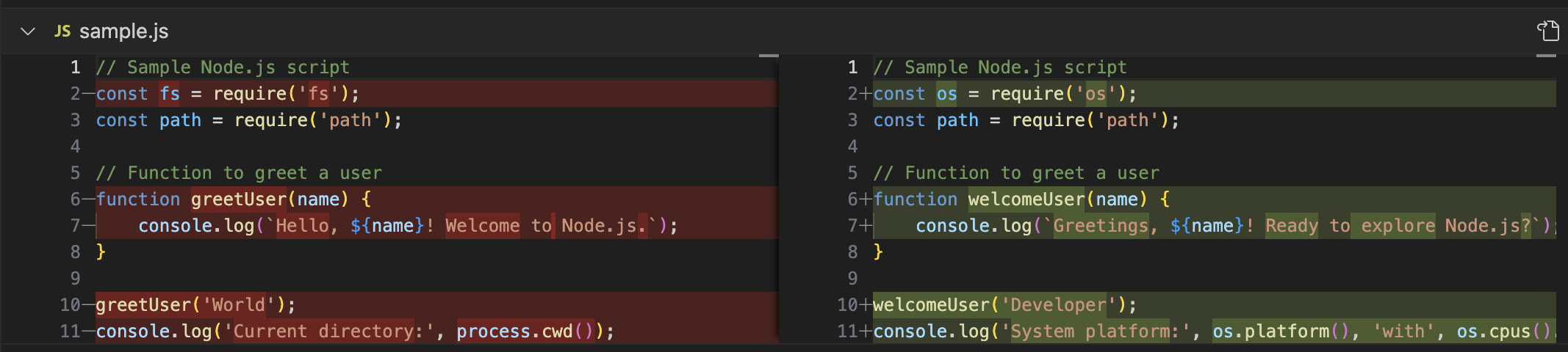 View differences option for checkpoints